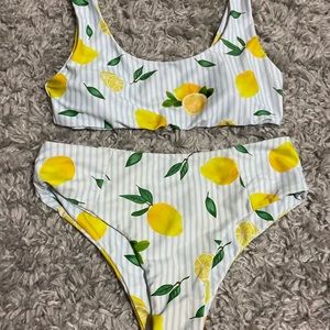 shein striped and lemon print bikini set